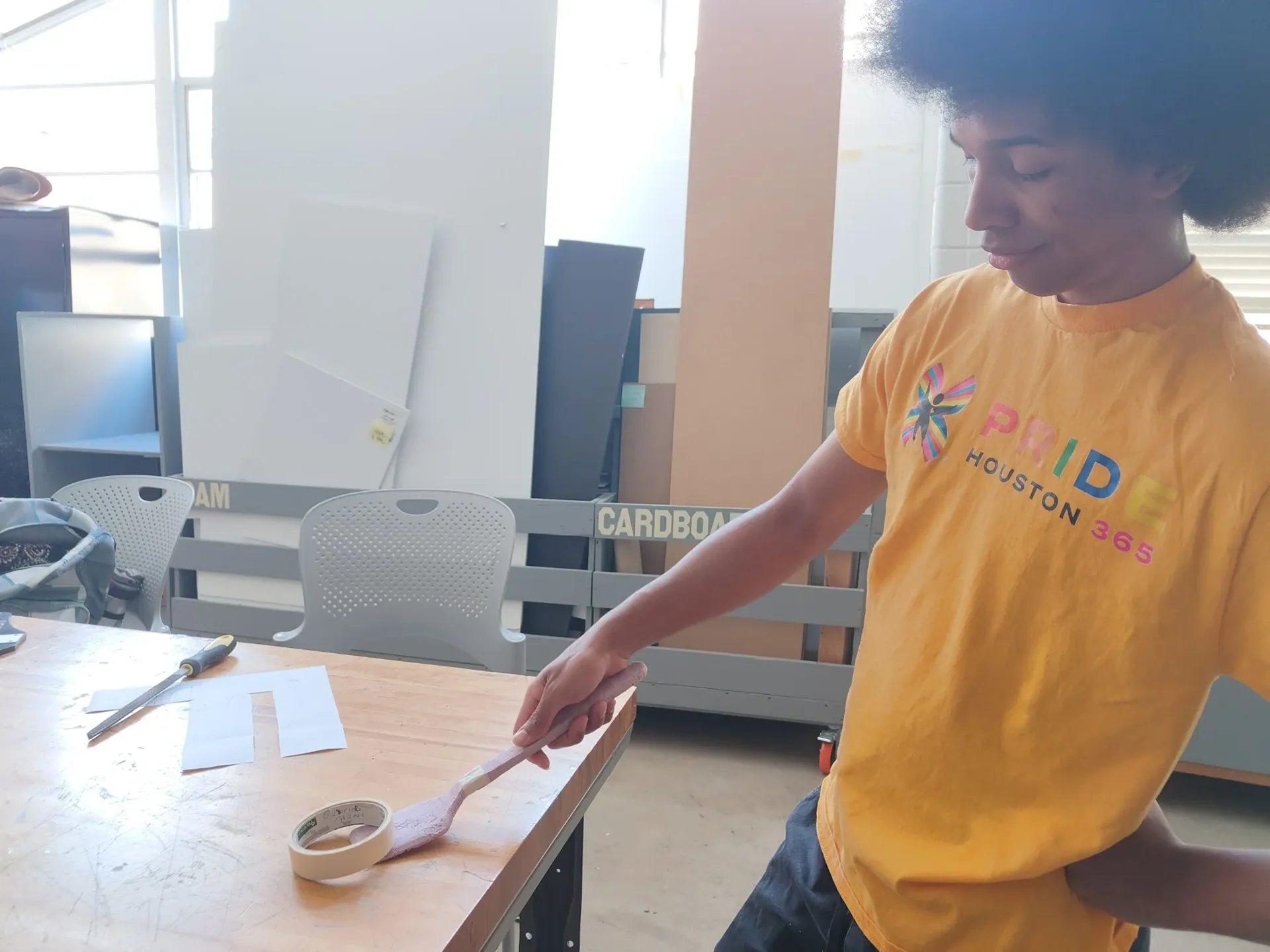 Joshua testing out my Iteration 4 foam model.